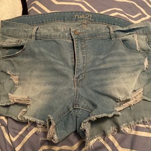 Distressed jean shorts